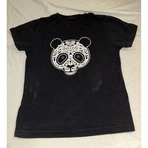 Day of the Dead Panda Bear Sugar Skull Youth Graphic T Shirt Black XS ~14x9